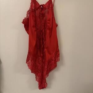 Vtg Vintage Alana Gale Lingerie Red Lace One Piece Size L